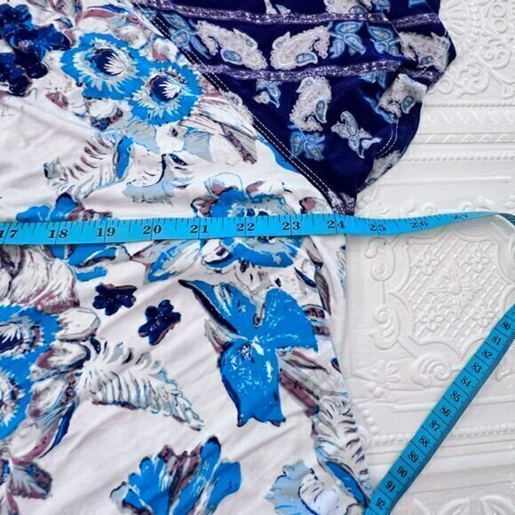Free People Baja Babe Floral Tie Back Top Blue Cold Shoulder Size Small BOHO - Picture 10 of 13